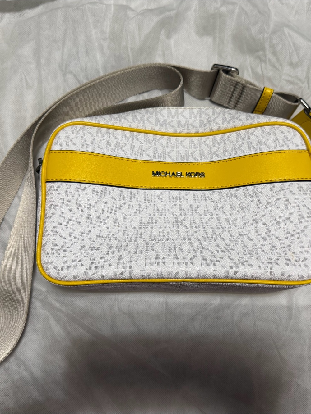 Michael Kors White & Yellow MK Logo Crossbody Belt Bag
